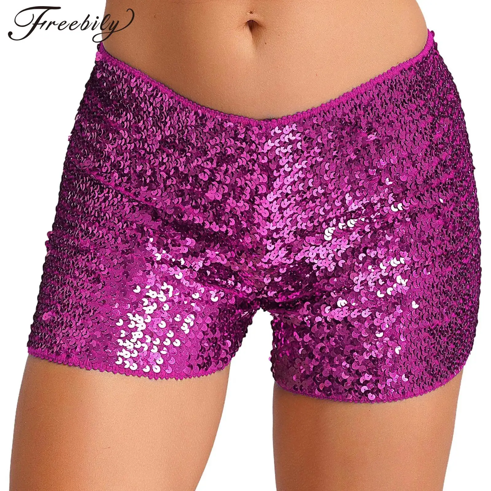 Damesmode Glanzende Pailletten Shorts Laagbouw Stretchy Hotpants voor Rave Party Nachtclub Paaldansen Muziekfestival Streetwear