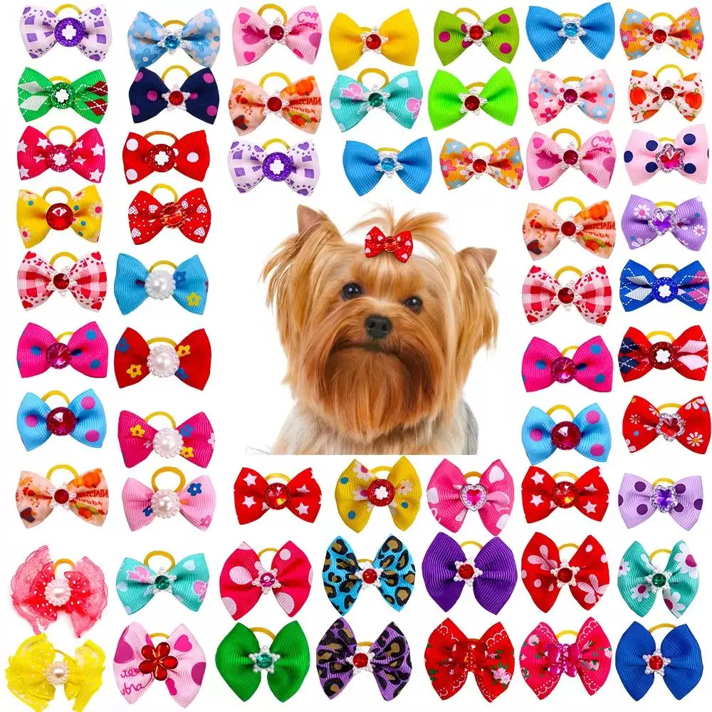 100Pcs/lot Pet Hair Bows Dog Headwear Leather Band Wholesale Dog Stuff Grooming  Dog Assessories