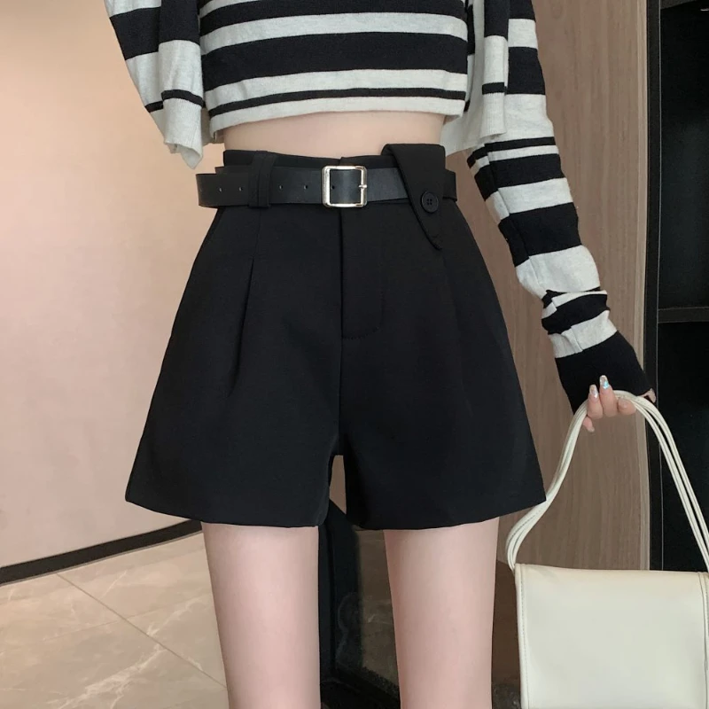 Ice Silk Wide Legged Women's 2024 Summer Spliced Elastic Waist Pocket Drawstring Printed Fashion Loose Slimming Shorts Q293