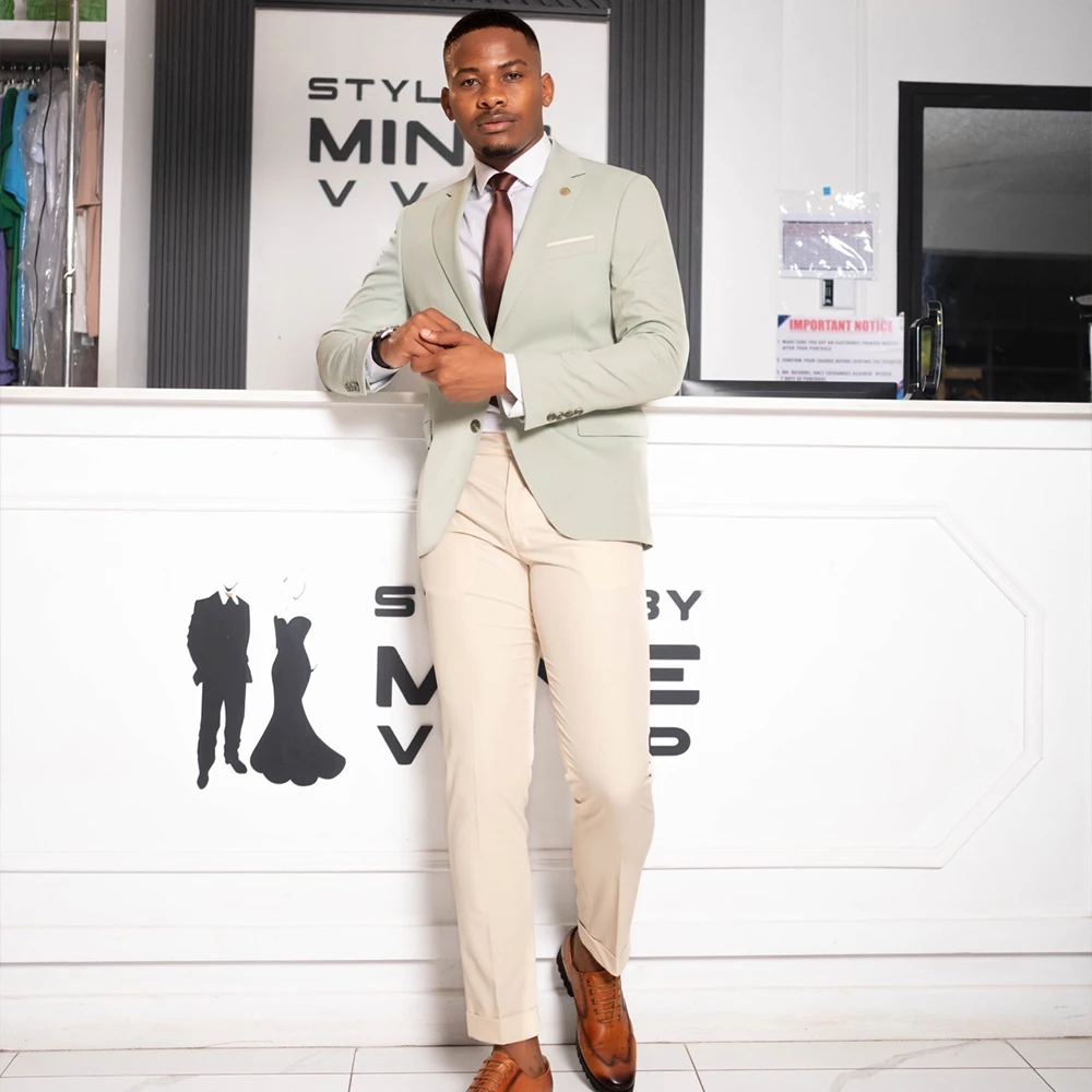 

Yimi Men's Suits 2 Pieces Notched Lapel One Single Button Evening Party Suit Contrast Color Prom Blazer Slim Jacket Customized