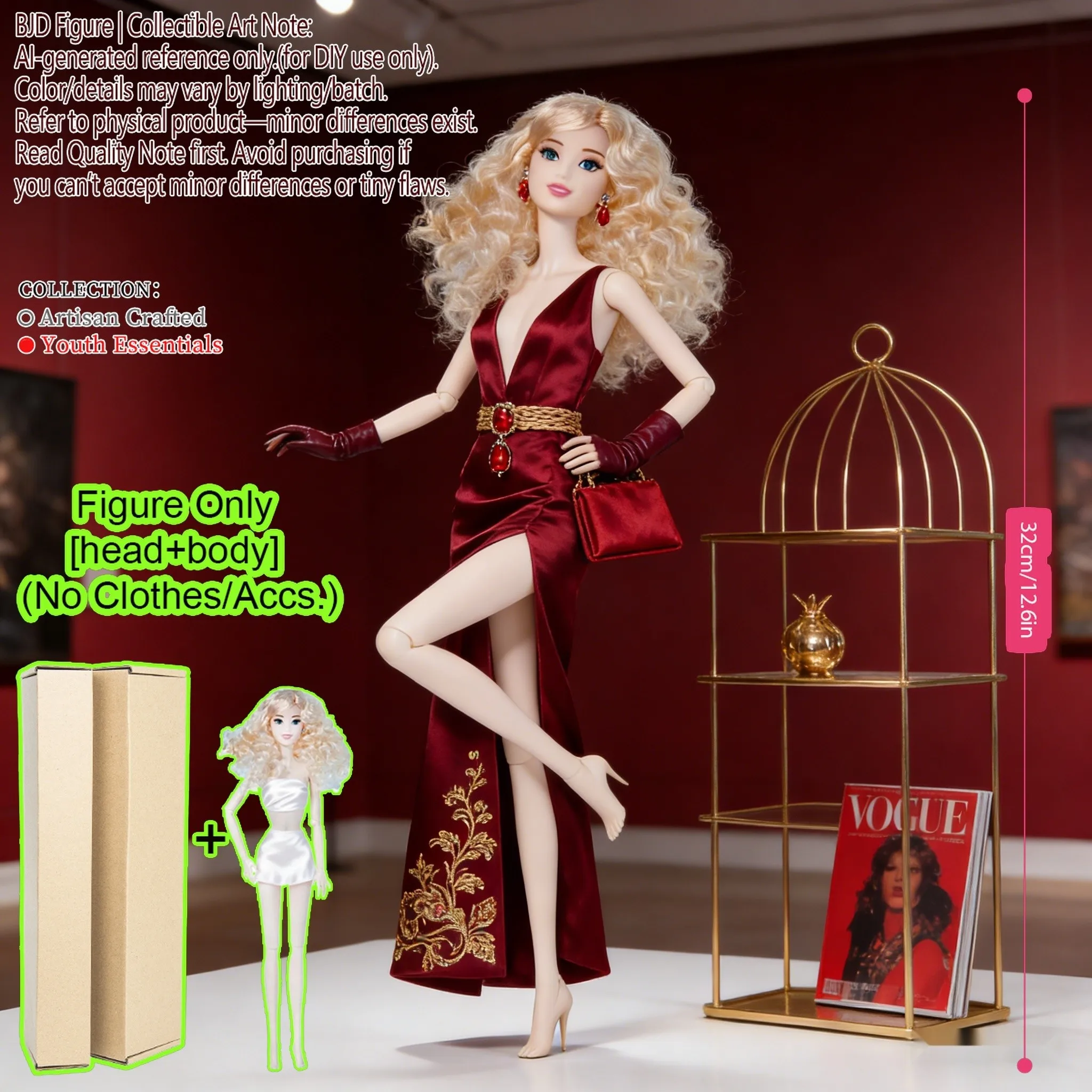 

12-Joint BJD Articulated Doll 1/6 12.6in, Fluffy Hair & Real Makeup, Exquisite Craft, Holiday Souvenir Gift (No Clothes