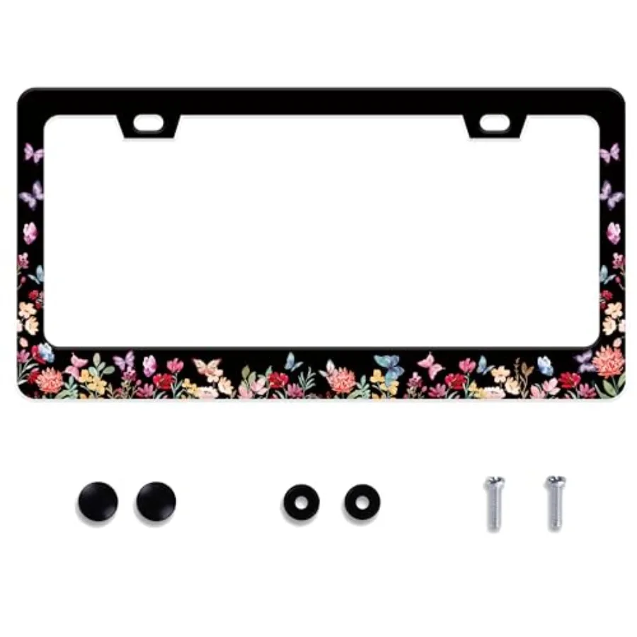 

Butterfly Flower License Plate Frame Forest Flower Stainless Steel License Plate Frame Auto Parts Decoration with Screws Licens