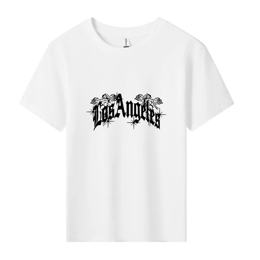 Stylish LOS ANGELES Letter Print Boys Creative T-shirt Casual Lightweight Comfy Short Sleeve Tee Children\'s Tops Kids Clothes