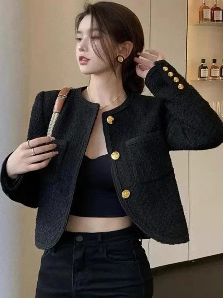 

High Quality French Vintage Tweed Jacket Coat Women Autumn Winter Korean Chic Fried Street Woolen Coat Outwear E2438