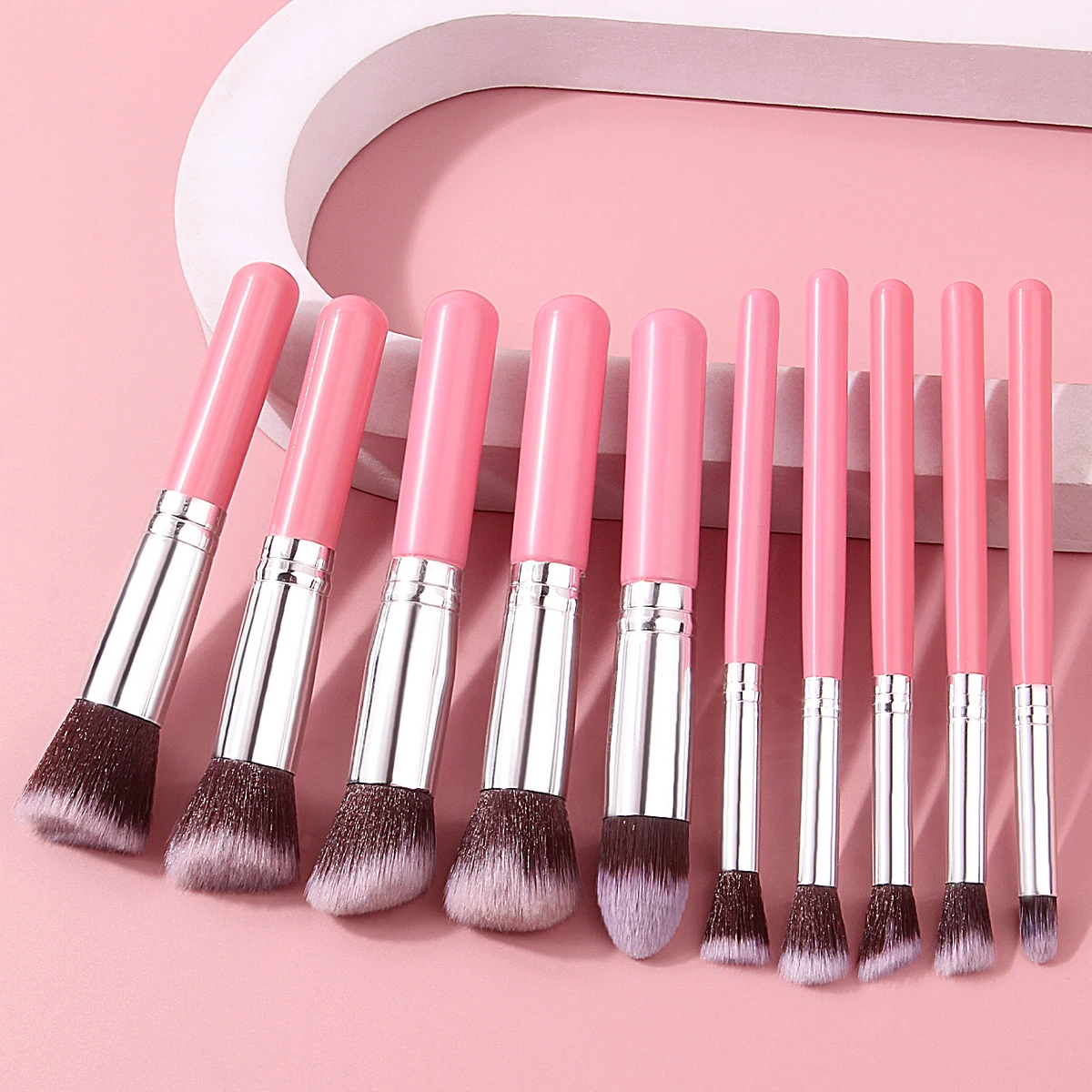 Juego de brochas de maquillaje facial multiusos, 10 Uds., brocha para colorete, brocha suelta, herramientas de belleza esenciales para principiantes