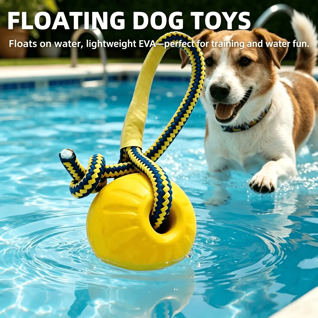 Dog pool floating toys, rope-pulling ball toys, suitable for all sizes of dogs, water-based pet interactive toys