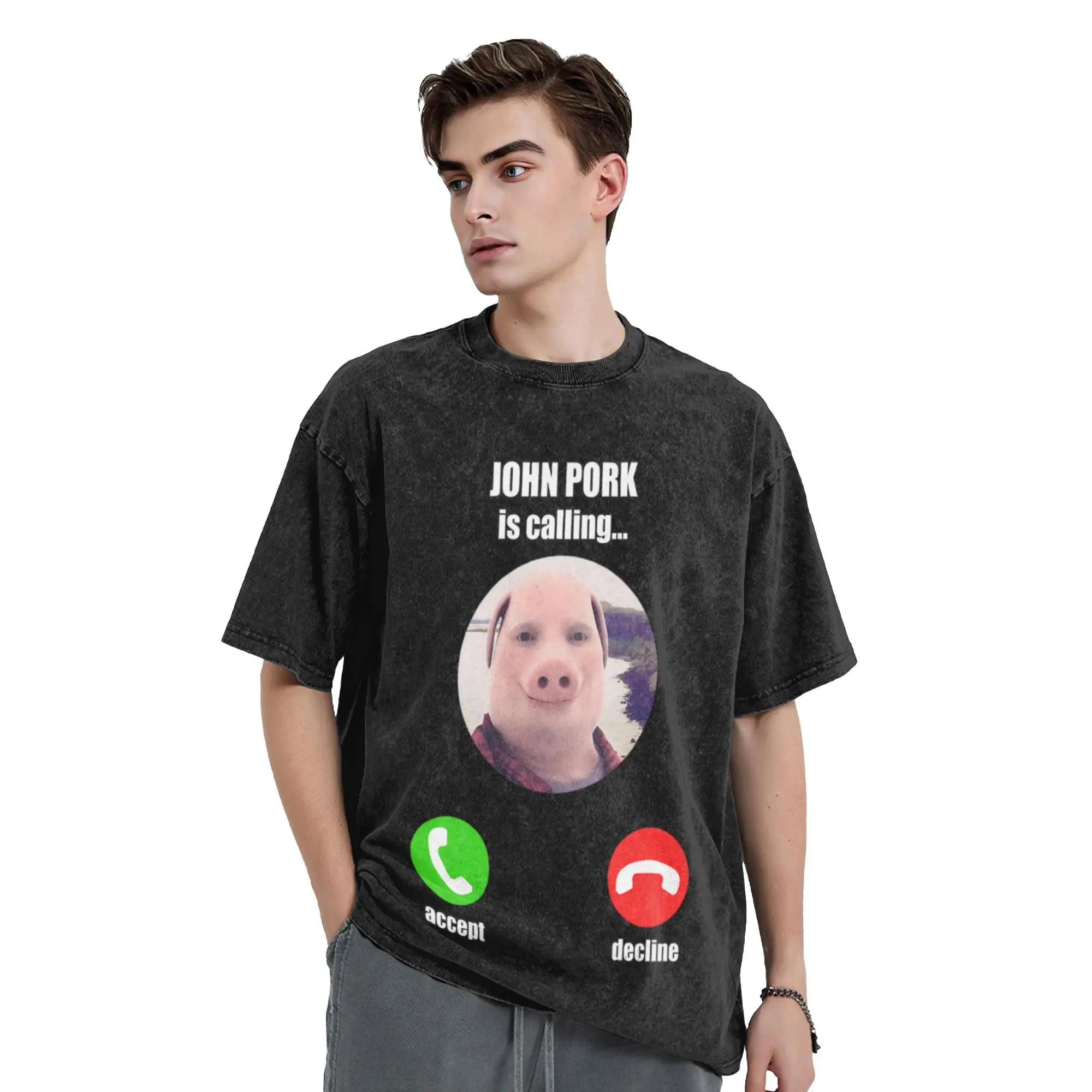 John Pork Is Calling Funny Meme Unique Cool A Vintage Oversized Cotton Unisex T-Shirts