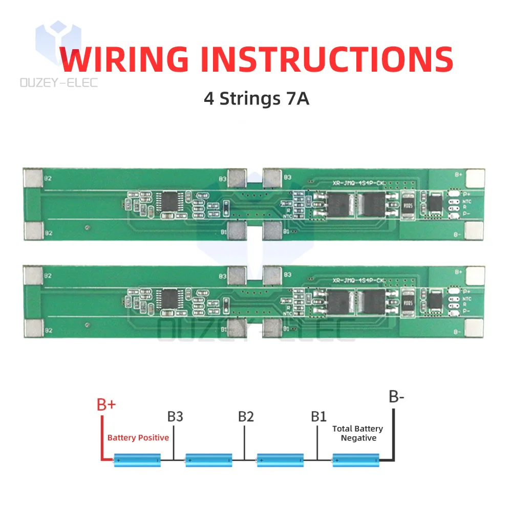 4S 7A 14.8V 18650 papan pelindung baterai Lithium dengan papan pengisi daya sirkuit penyeimbang pelindung sirkuit pendek BMS