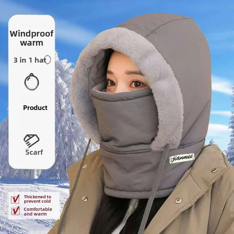 Hearing Protection Protective Windproof Winter Cycling Electric Vehicle Warm Integrated Face Mask Neck Gaiter Hat for Women
