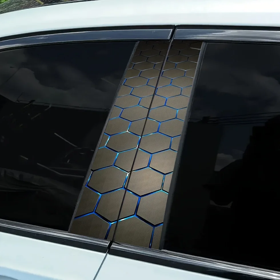 

1set Car B-Pillar Sticker Honeycomb Scratch Resistant Waterproof Protective Sticker Car Door Decorative Sticker Car Accessories