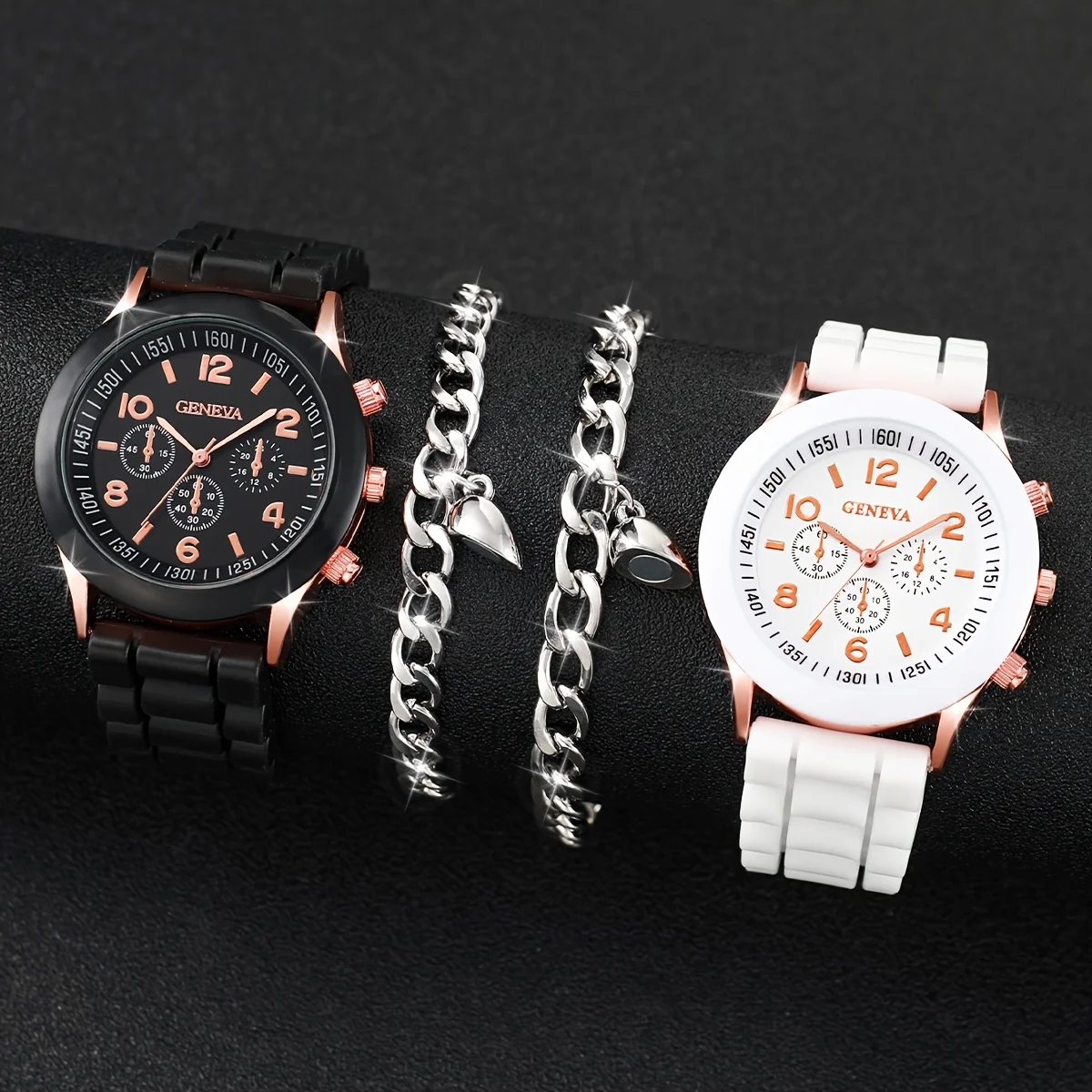 4 Piece Luxury Couple Watch For Women, Silicone Watch Strap For Women, Fashionable And Versatile Temperament Quartz Watch