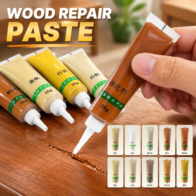 Wood Repair Paste 25g, Multipurpose Scratch Filler for Furniture Floors Tables Cabinets, High Gloss Resin Paint Restorer