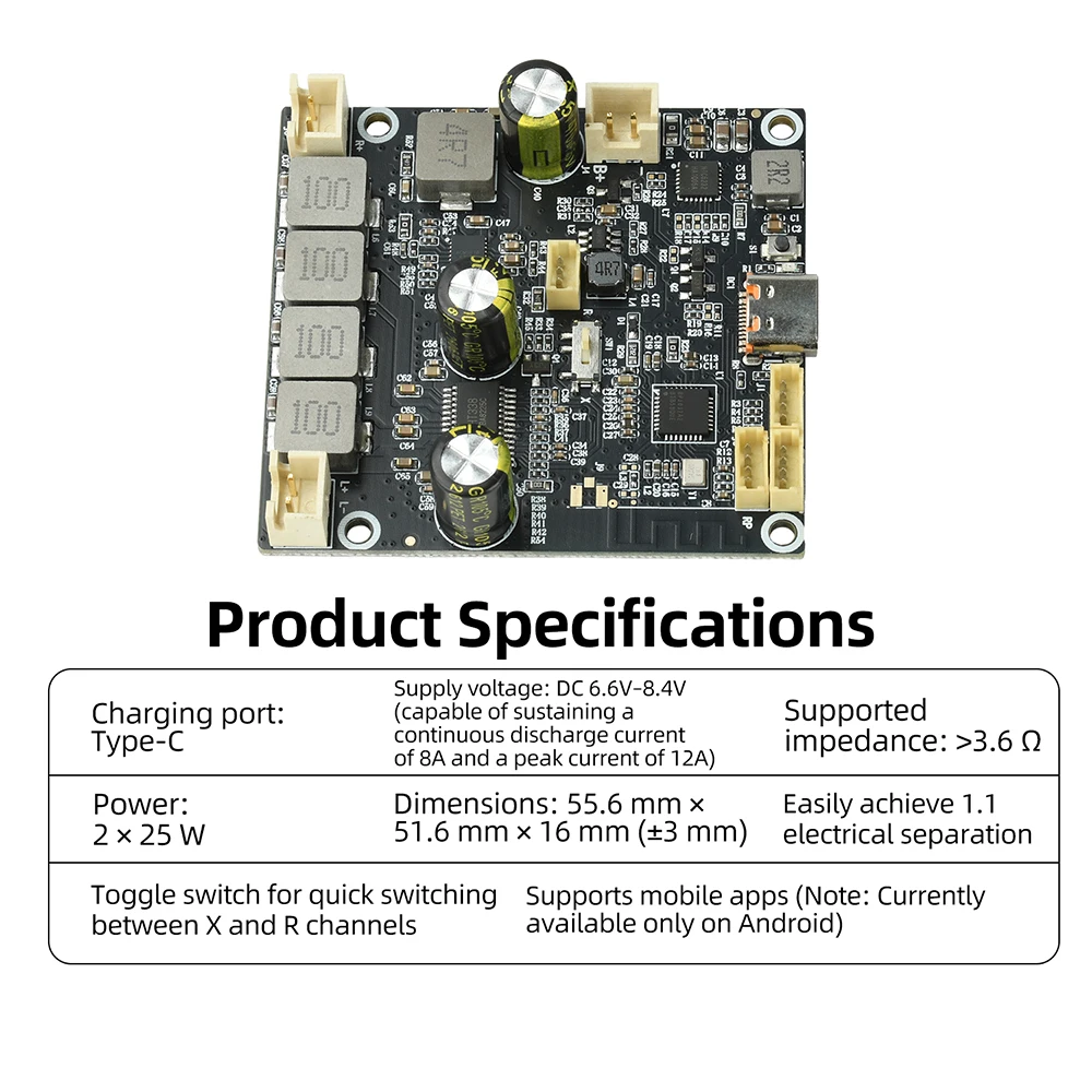 DC 6,6V-8,4V 2 X 25W Verstärkerplatine Digitaler Stereo-Audioverstärker für App-basierte Klanganpassung – Detail 8