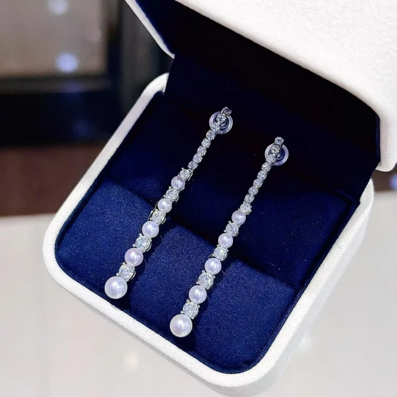 SGARIT Jewelry Ear Thread Pearl Earrings for Women S925 Sterling Silver Dangle Natural Freshwater Pearl Earrings