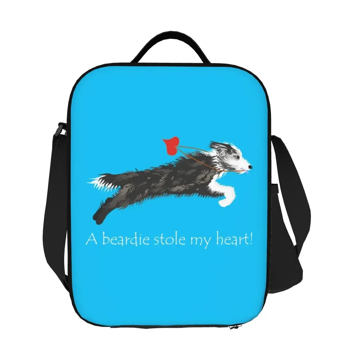 Bearded Border Collie Heart Insulated Lunch Bags for Women Animal Pet Resuable Thermal Cooler Food Bento Box Work School Travel