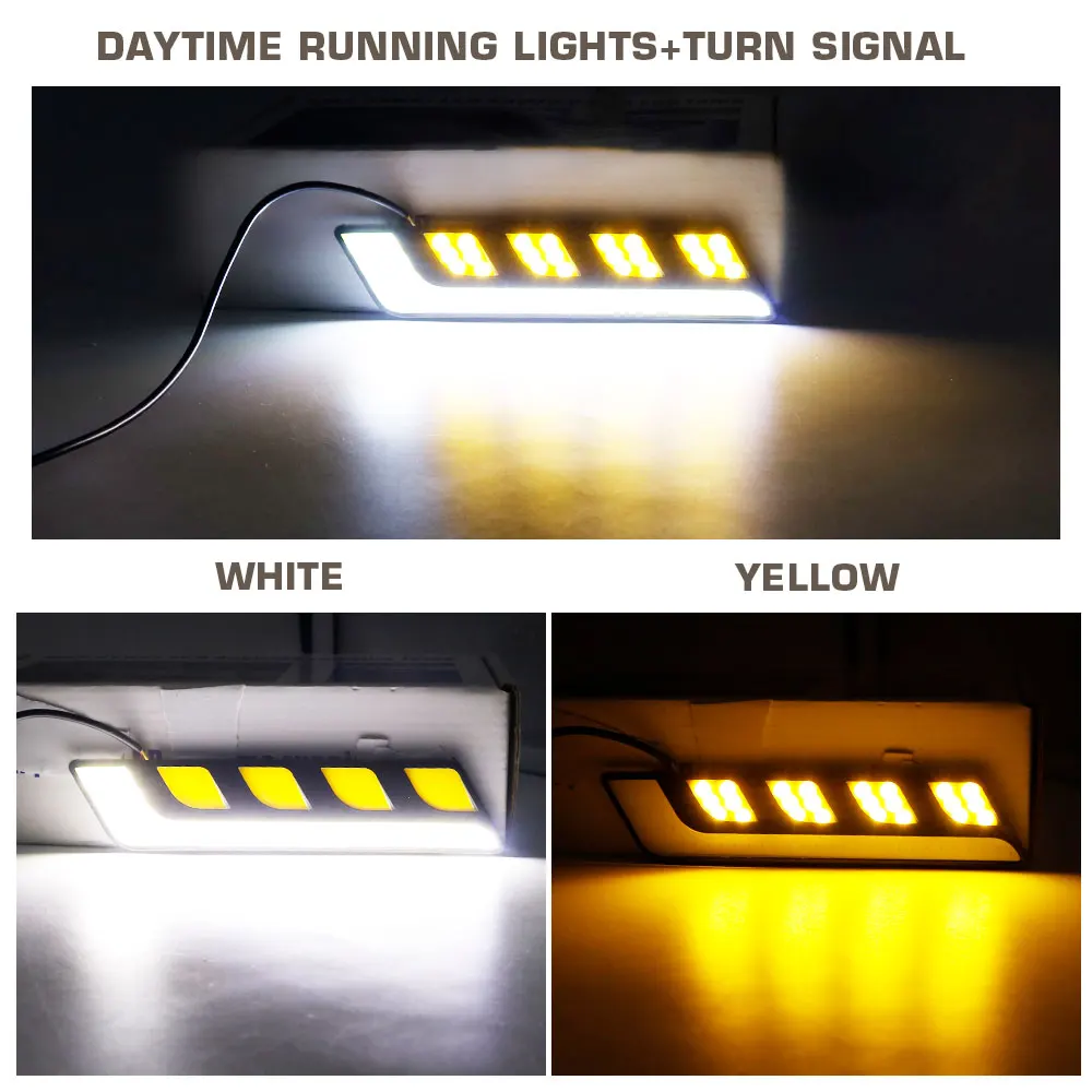 2Pcs Car Light Assembly DRL Led COB Daytime Running Lights White Yellow/Amber Auto DRL Turn Signal Light External Auto Daylight