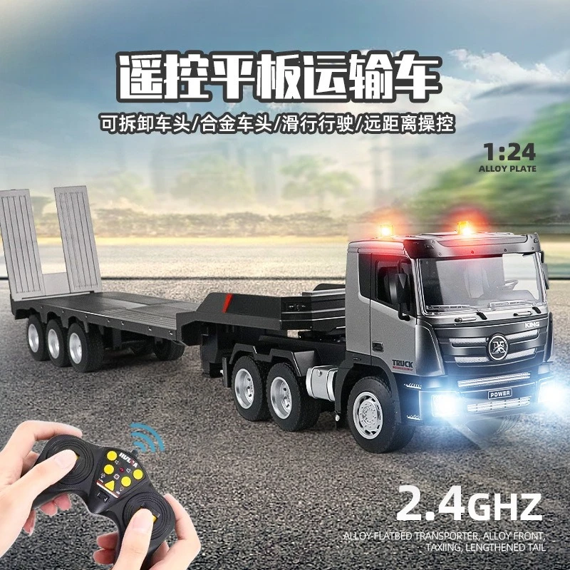 Flatbed truck, semi-trailer tractor, transporting engineering goods, excavators, children's toys