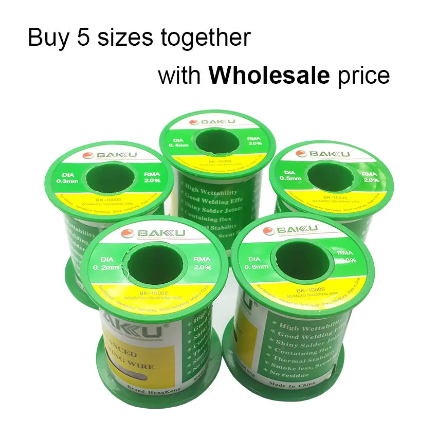 Rolo De Fio De Solda BAKU para Reparação Elétrica, Sem Chumbo, Baixo, Fácil Derreter, Estanho De Solda, Alta Qualidade, Original, 0.2, 0.3, 0.4, 0.5, 0.6mm