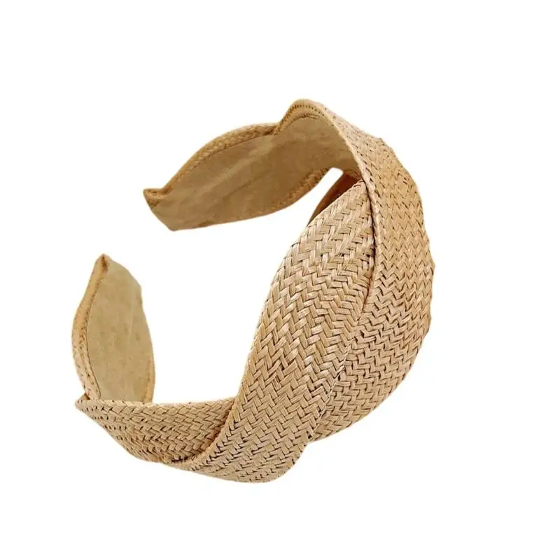 39BD Breathable Wide Band Straw Headbands Handwoven Braid Accent Colored Hairpiece For Women Girls Sports Outdoor