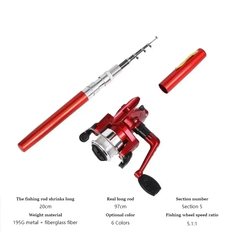 Portable Pocket Telescopic Mini Fishing Pole with Reel Wheel, Folded Pen Shape, 20cm