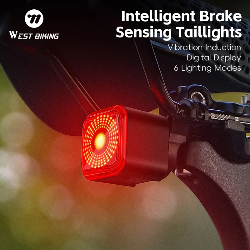 غرب ركوب الدراجات دراجة الضوء الخلفي الفرامل الاستشعار شاشة عرض الطاقة الرقمية IPX5 مقاوم للماء نوع-C شحن الضوء الخلفي الدراجات الملحقات