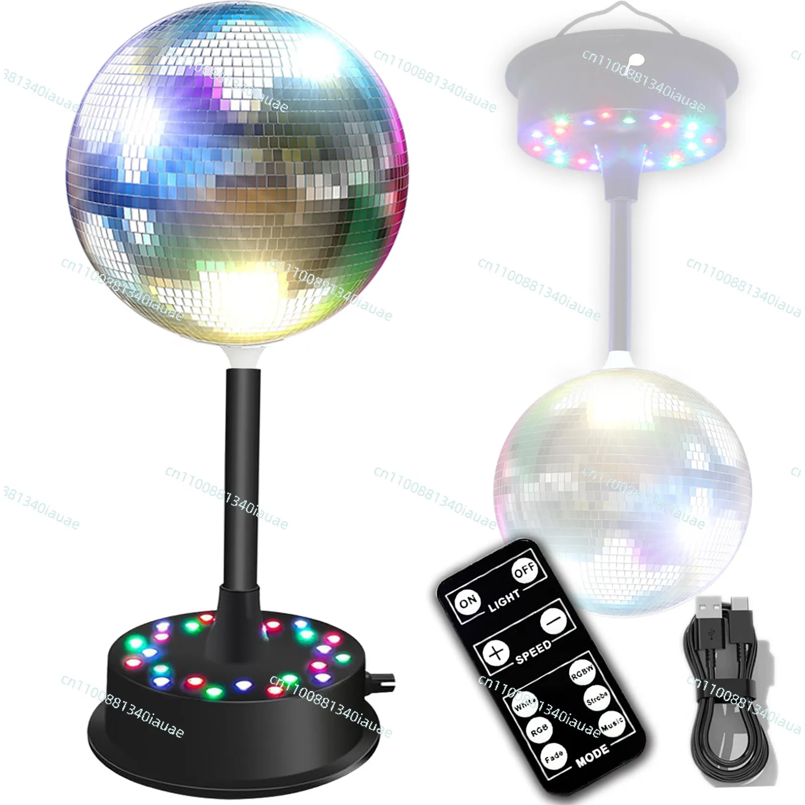 Upgraded Remote Control Glass Ball Disco Rotating Ambient Light Specular Reflection Decorative Light with Voice and White Light