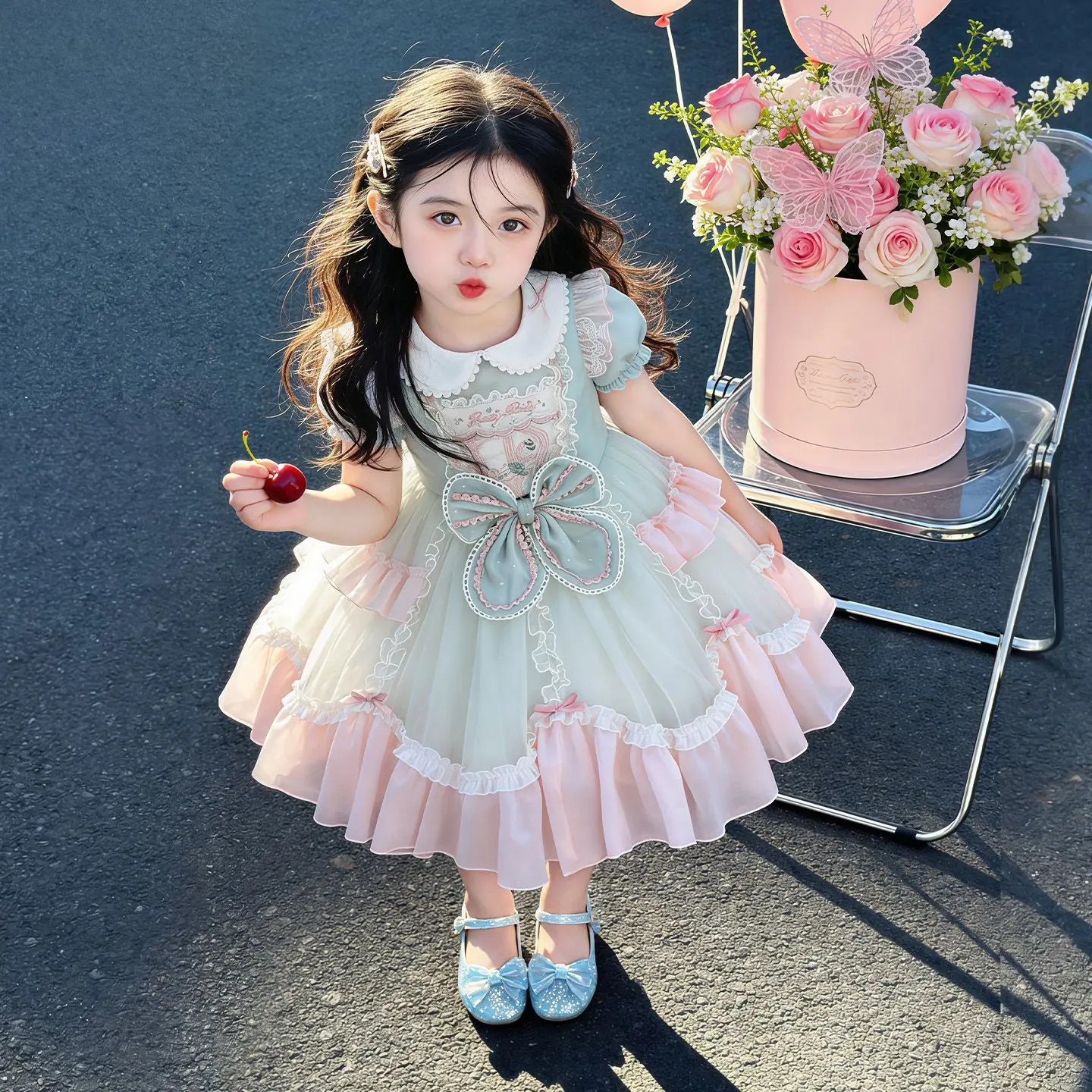 Spring Autumn Spanish Vintage Royal Palace Princess Lace Gauze Dress Girl Kawaii Lolita Clothes Elegant Party Evening Tulle Lace
