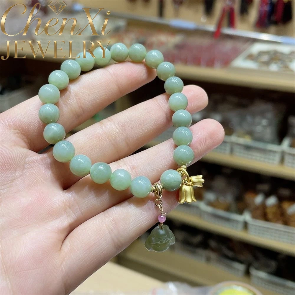 

High-end Natural Hetian Jade Small Buddha Figurine Round Bead Bracelet Luxury Quality Fashion Fine Jewelry Exquisite Elegant