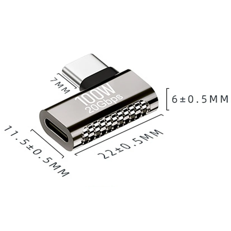 Adaptador usb c de 90 graus, 100w tipo-c macho para fêmea, conector extensor com transferência de dados de 20gbps para laptop, tablet, smartphone
