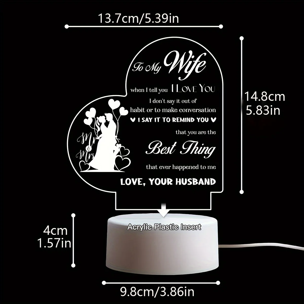 1pc Husband Acrylic USB Light Birthday Gift for Wife, Engagement Gift for Wife, Anniversary Gift