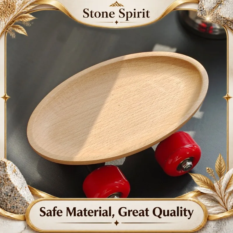 Nordic Ins Style Egg-Shaped Rolling Tray,Solid Wood Mobile Organizer with Smooth Gliding Wheels,Desk Storage Tray for Home Decor