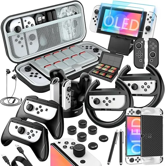 

Комплект аксессуаров 27 в 1, совместимый OLED-переключатель с портативным защитным чехлом, защитная крышка для экрана, ручка