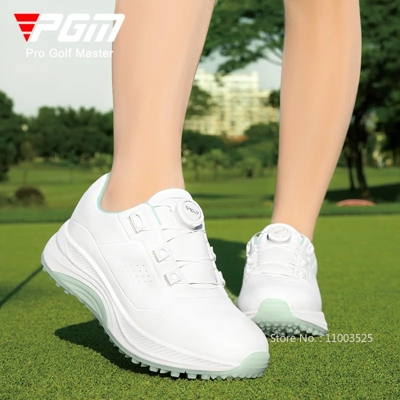 Pgm mulheres sapatos de golfe amortecimento golfista esporte tênis anti-deslizamento sapatos de golfe grama senhora calçado confortável à prova dwaterproof água 35-40