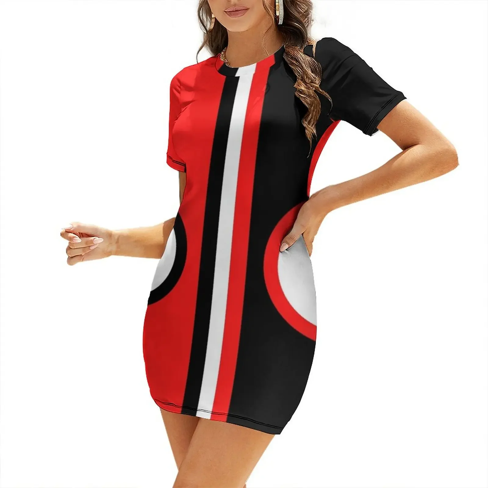 Sixties Mod Red Black And White Beautiful Art Work Attractive Patterns Short-Sleeved Dress cocktail dresses Dress
