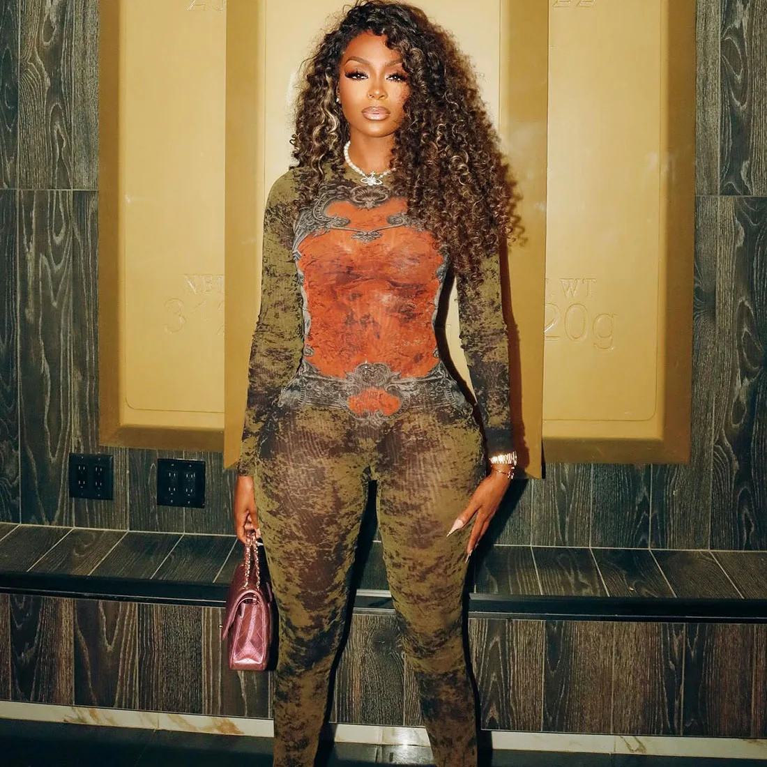 

Tie-Dye Print Jumpsuit Women Fitness Stretch Tight Sexy o-Neck Full Sleeve Skinny Streetwear Autumn Zip Slim Overalls
