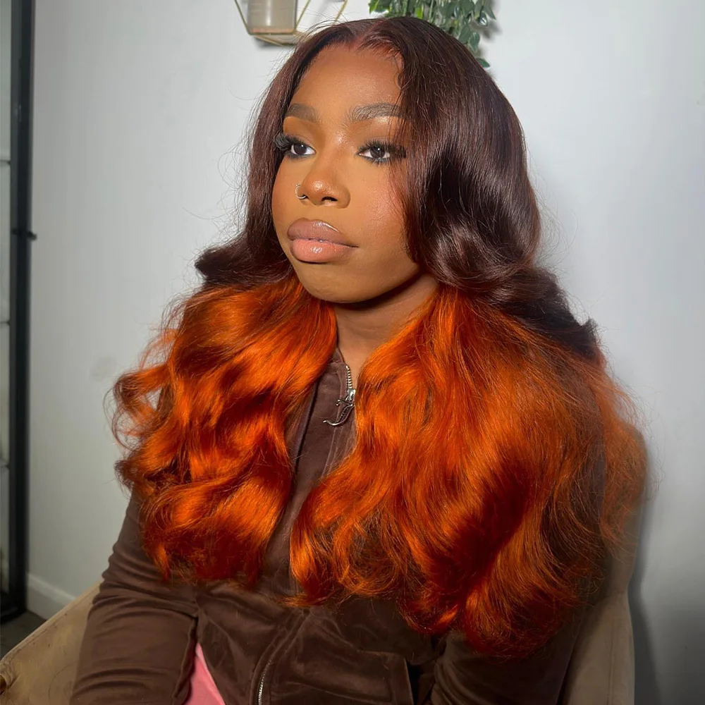 

Linhua 5x5/4x4 Lace Wig #4 Brown With Orange Colored Body Wave 13X4 Transparent Lace Wigs Remy 13X6 Lace Frontal Wig Preplucked