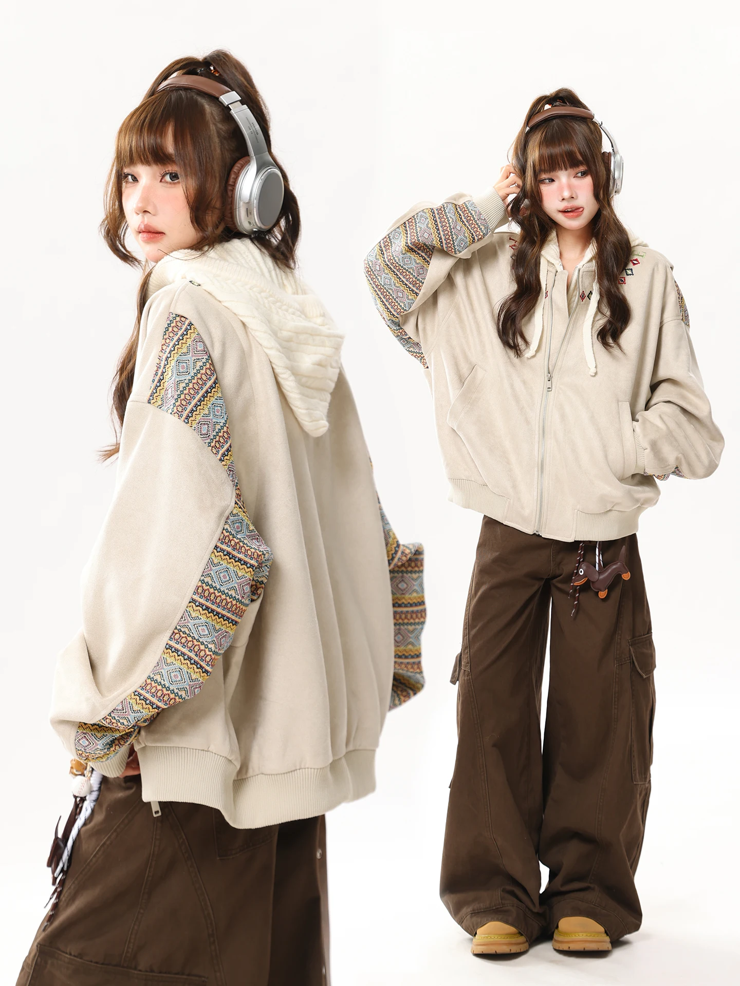 

Женская свободная верхняя одежда из замши в стиле ретро в этническом стиле с вышивкой в стиле пэчворк, осенняя новинка Sle