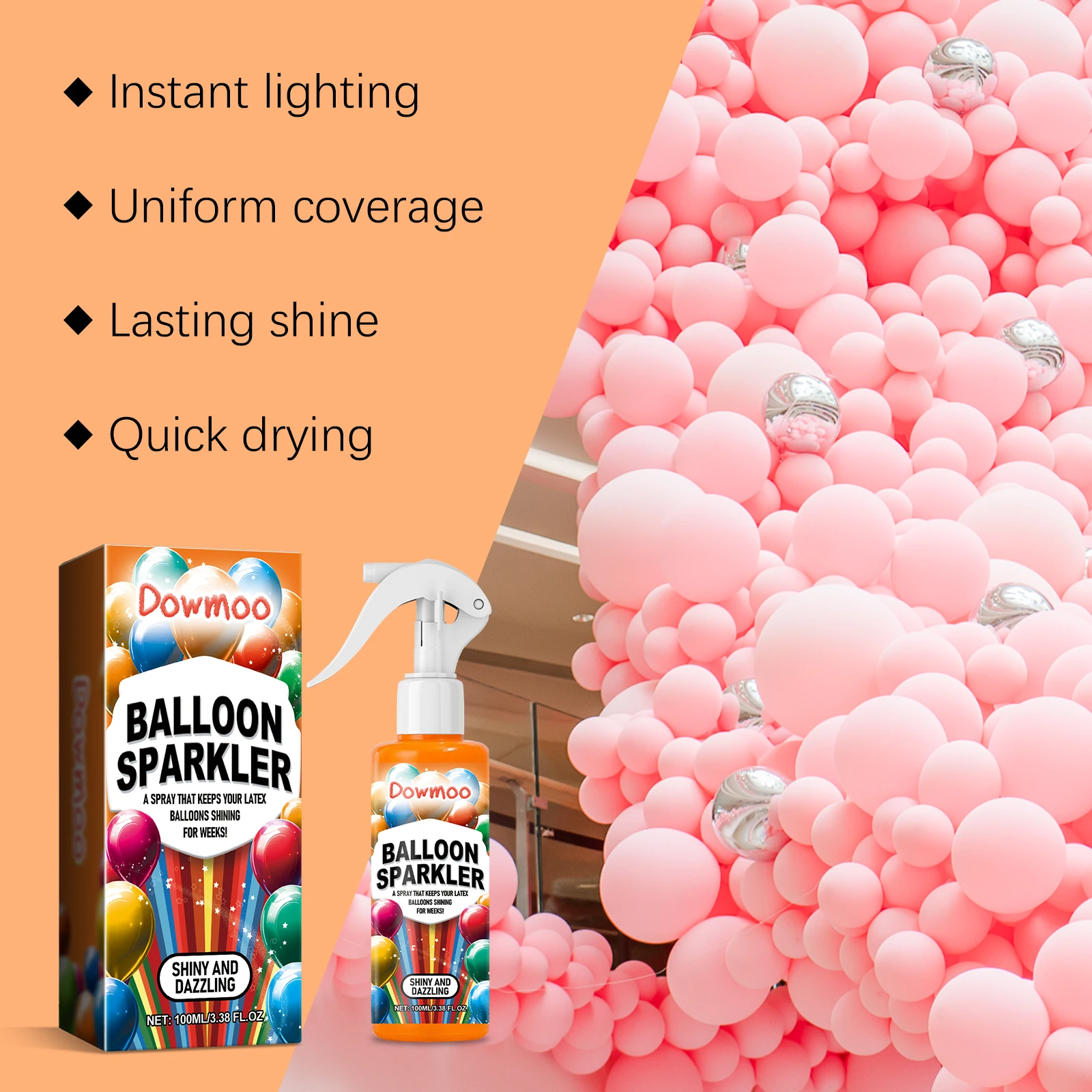 بالون اللاتكس مشرق رذاذ تعزيز لمعان يمنع الباهت اشراق التجفيف السريع أطول تأثير البالون تألق رذاذ