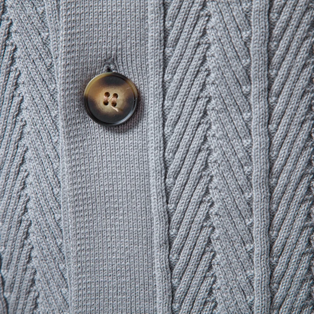 AIOPESON Herren Baumwoll-Design Strickpullover mit Knöpfen, Stehkragen, gerippten Bündchen, Cardigan, Smart Casual, Büro, Thermo, Herbst Winter – Detail 10