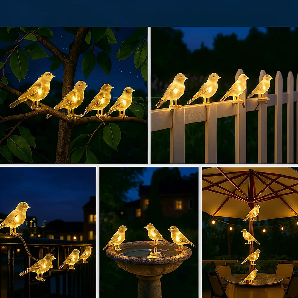 Solar Powered Bird Shaped Light String Outdoor Waterproof Lamp For JZSTOM Garden Villa Balcony Decorative Fairy Lighting
