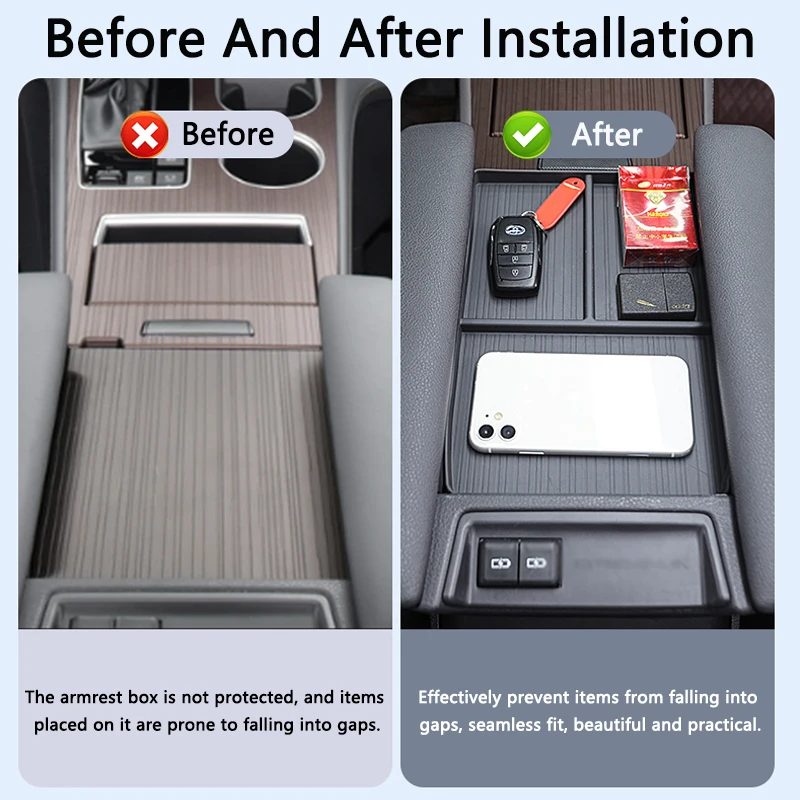 QHCP Car Armrest Cover Storage Box Central Console Storage Box Organizer Tray Pallet TPE Fit For Toyota Sienna Granvia 2022-2024