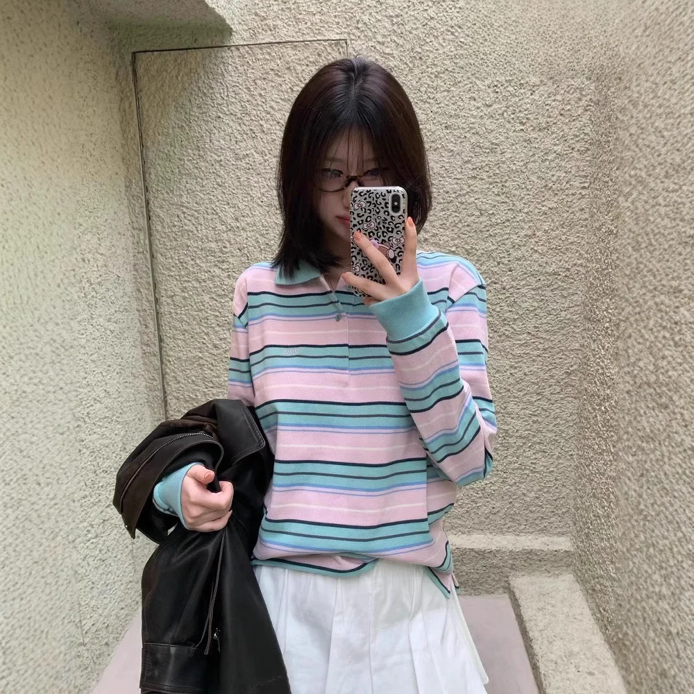 

Women's Long Sve Ne Striped T-irt Loose Fit Cotton Comfortable Breathable Summer Faion Casual Top