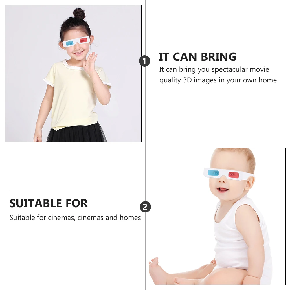 

100pcs 3D Glasses Lightweight Compact Red Blue Paper Cardboard Anaglyph Movies Home Cinema Fun Visual Experience Gift Kids