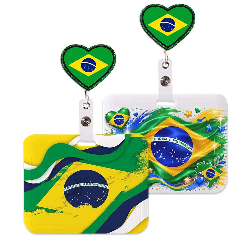 Brazil Football Work Card Holder Work Access Name Badge with Keychains Student Id Card Lanyard Holder Accessories