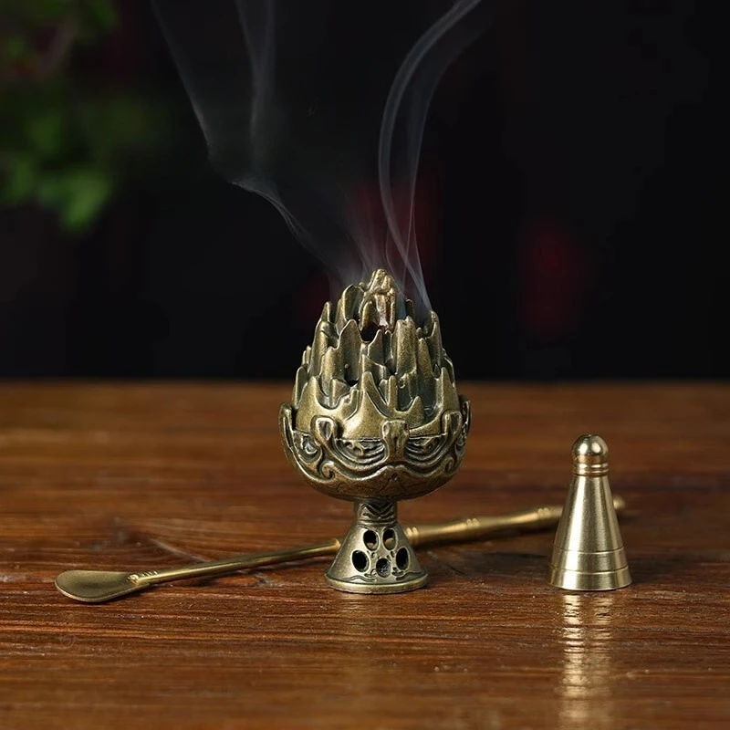 Boshan Mini Incense Burner, Portable Sandalwood Incense Holder, Tabletop Metal Ornament, Home Office Decor Collectible