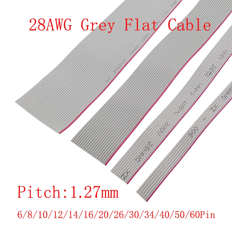 1M Pitch 1.25mm Grey Flat Ribbon Cable 6/8/10/12/14/16/20/26/34/40/50/60 Pin 28AWG Flat Cable Wire for IDC FC 2.54mm Connector