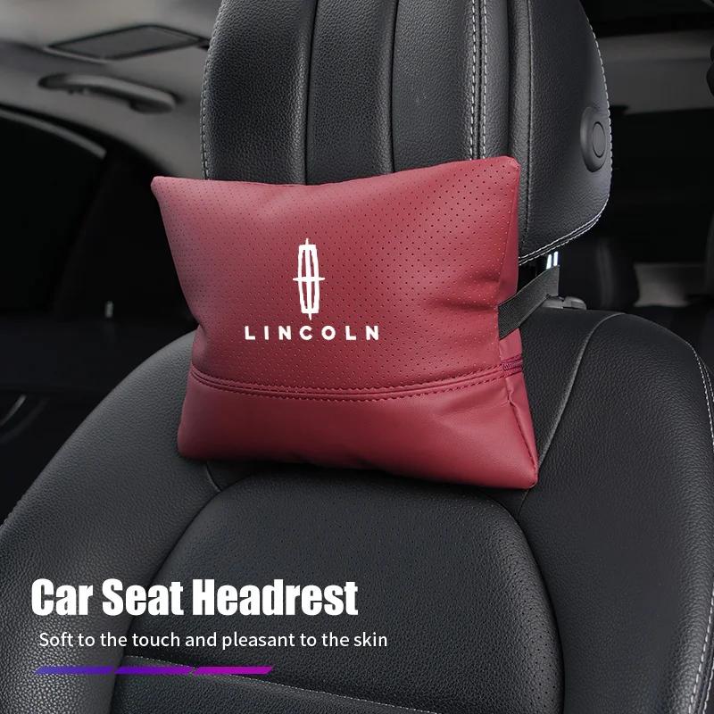 Leather Car Seat Headrest Pillow Neck Cushion Perforated Breathable Pillow For Lincoln MKZ MKX Aviator Navigator Continental MKC