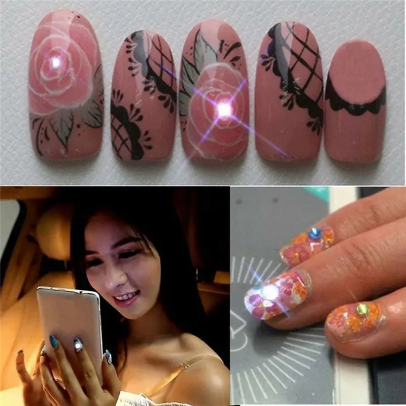 #(Upgraded)5Pcs NFC Flash Nail Sticker LED Bare Chip Intelligent Luminous Nail Lamp Nail Sticker Enhancement, Light Blue