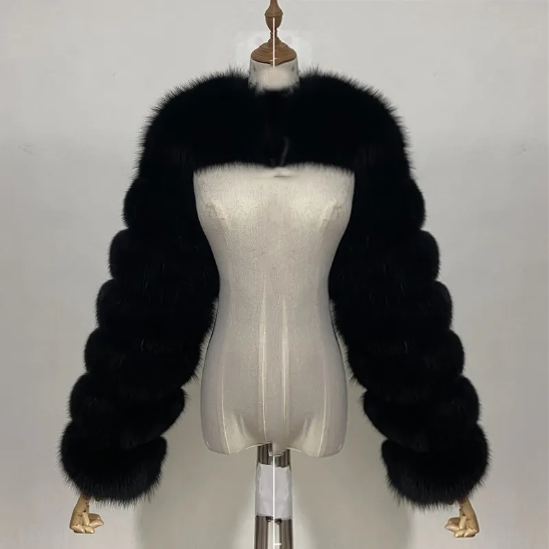BEIZIRU Women's Real Fur Coat Silver Fox Red Fox Two Sleeve 60CM Length Naked Fashion