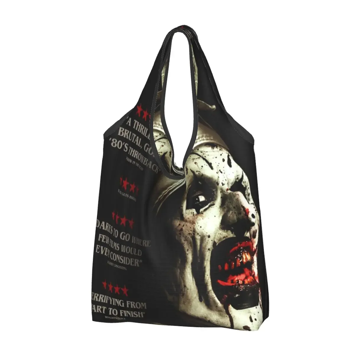 Custom Halloween Horror Movie Terrifier Clown Groceries Shopping Bags Shopper Shoulder Tote Bags Big Capacity Portable Handbag